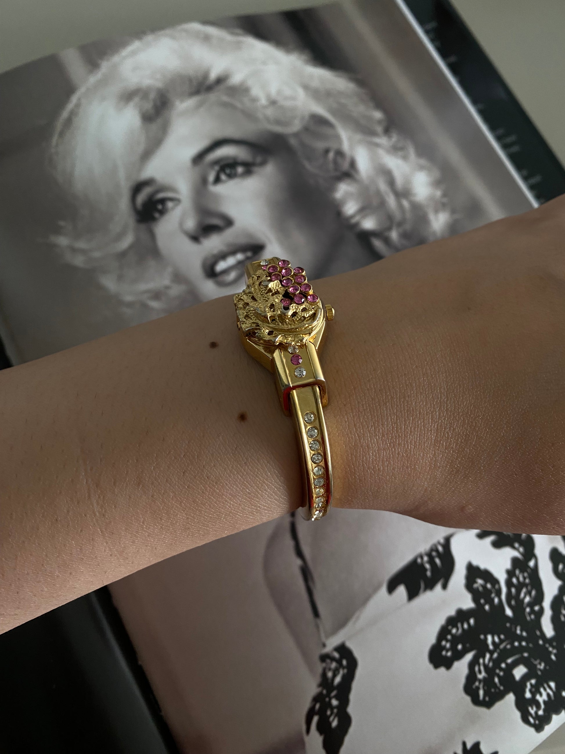 1990s Vintage Gold tone Peek-a-Boo Rhinestone MIYOKO Women's watch